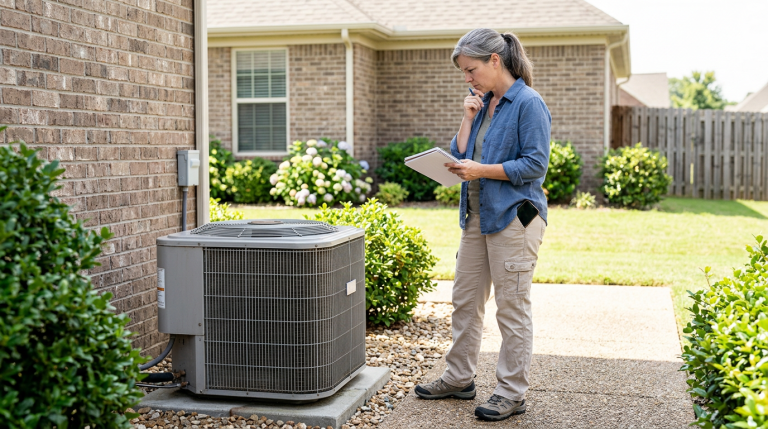 Homeowner considering whether to repair or replace an outdoor AC unit.