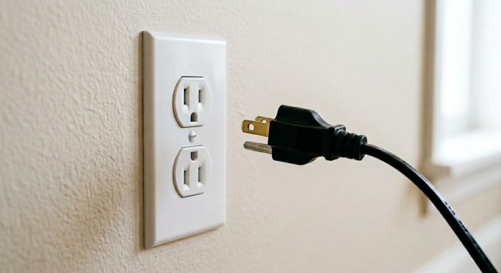 Wall outlet and plug for an article about outlet sparks