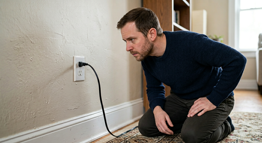 Homeowner listening near an outlet making buzzing noise