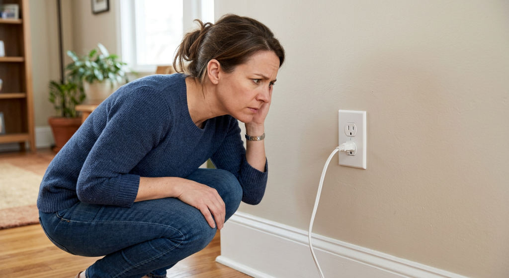 Homeowner listening near an outlet making a crackling noise