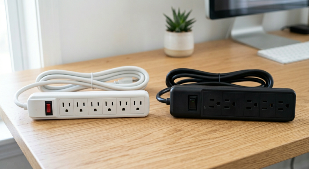 Generic surge protector and power strip side by side