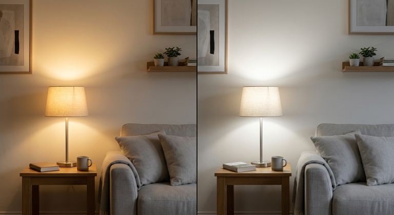 Side-by-side comparison of soft white and daylight LED lighting