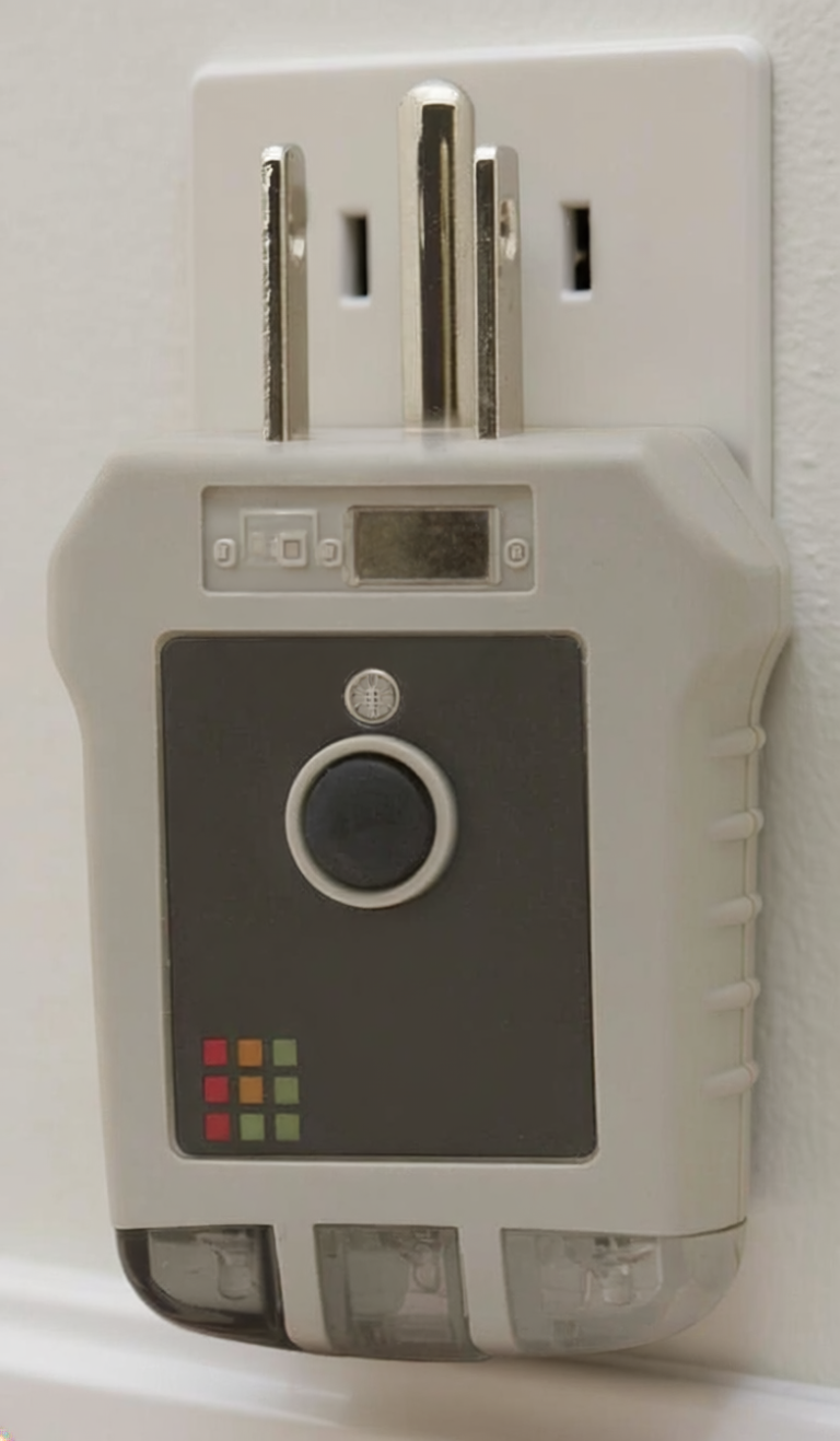 Plug-in outlet tester inserted into a wall outlet