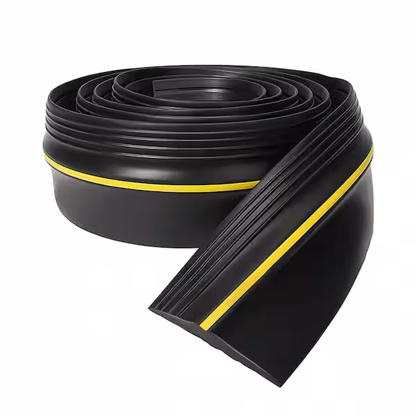 Rolled black rubber garage door threshold seal